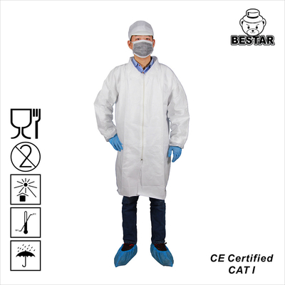 CE الطبية القابل للتصرف معطف المختبر ISO13485 سترة صغيرة التي يسهل اختراقها فيلم يمكن التخلص منها