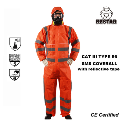 CE Cat III Type 5/6 SMS المعطف بشريط عاكس