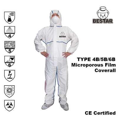 نوع غير منسوج يمكن التخلص منه معتمد من CE 4B / 5B / 6B معطف صغير يسهل اختراقه مع خط التماس الأزرق للصناعات الدوائية