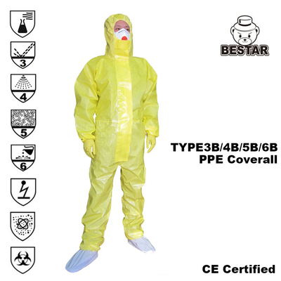 معاطف كيميائية صفراء يمكن التخلص منها ملابس بيولوجية TYPE3B / 4B / 5B / 6B