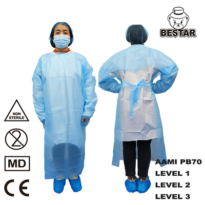 ثوب العزلة القابل للتصرف المعتمد من CE AAMI PB70 المستوى 2 عباءات Ppe المتاح